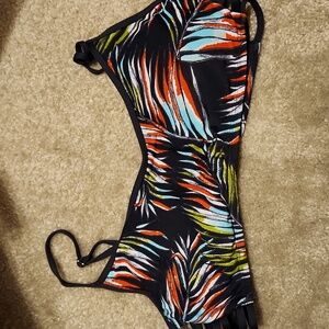 Mossimo Womens Bikini Size L Navy Palm Swimsuit Top Swim Beach Costal Floral